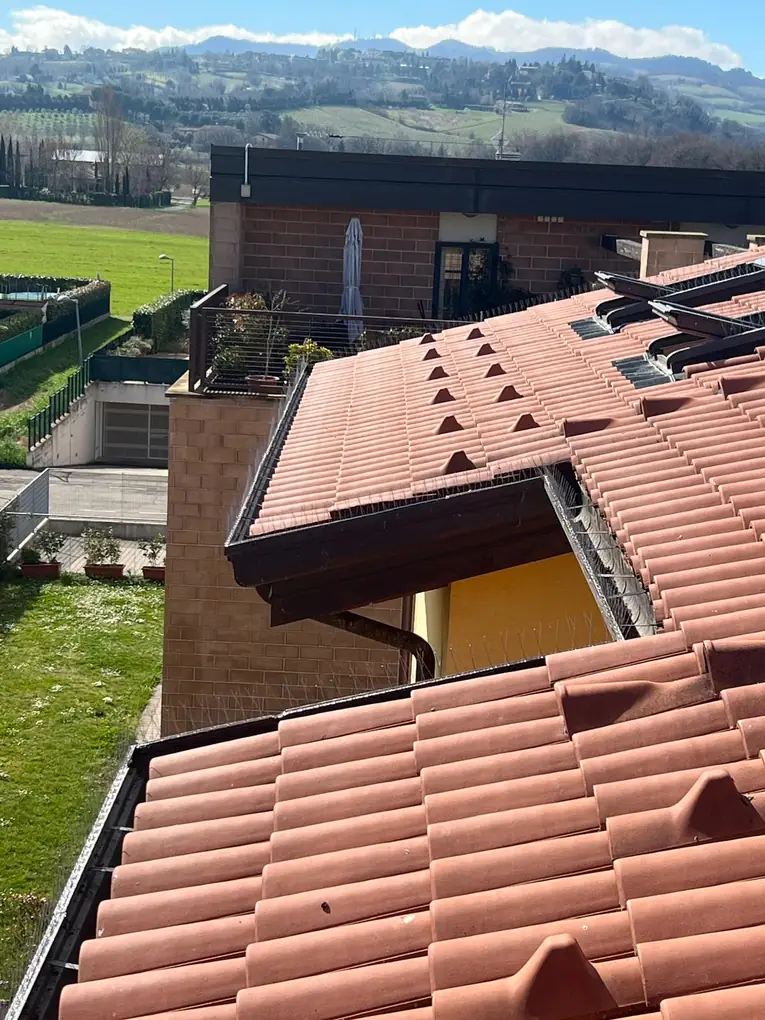 Dissuasori anti-piccioni su gronda e sottotetto di una villetta